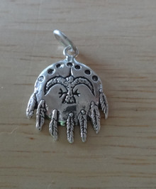 Indian Shield w/ Feathers & Bird Sterling Silver Charm