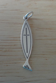 Modern Christian Fish with Cross Sterling Silver Charm