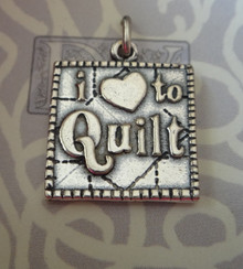 16x16mm  I Love (Heart) to Quilt Block Quilting Sterling Silver Charm