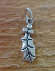 6x18mm Holly 1 Leaf Holiday Christmas Sterling Silver Charm