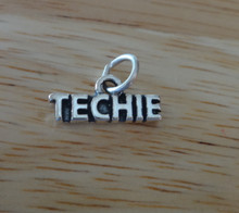 16x8mm Computer charm says Techie Sterling Silver Charm