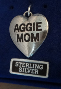 Texas A&M University ATM says Aggie Mom in a  Heart Sterling Silver Charm