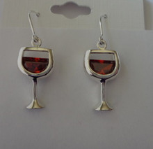Sterling Silver Red Wine Glass with CZ Crystal Earrings!