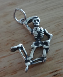 3D 17x25mm Halloween Skeleton Sterling Silver Charm!
