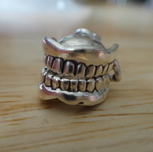 3D 14x12mm Movable Teeth Dentures Mouth Sterling Silver Charm!