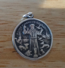 18mm Saint St. Francis of Assisi Medal Sterling Silver Charm