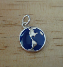 Blue Enamel World Earth Sterling Silver Charm!