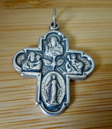 24x29mm double sided Catholic Cross Crucifix Pendant Sterling Silver Charm