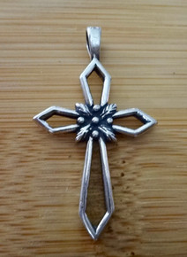 23x40mm Cut Out Cross with Leaf or Flowers Sterling Silver Charm