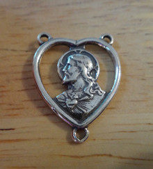 16x24mm Cut Out Heart Rosary Center w/ Jesus Sterling Silver Charm!