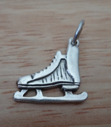 3D 17x17mm Hockey Ice Skater Skate Sterling Silver Charm