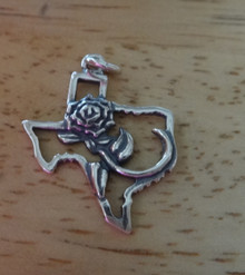 17x22mm Texas with Yellow? Rose Sterling Silver Charm