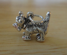 3D 12x15mm Solid Westie Cairn Scottie Terrier Dog with Collar Sterling Silver Charm