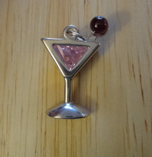 Cosmopolitin Martini with Pink CZ Sterling Silver Charm