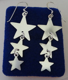 Long 3 Graduated Stars on French Wire Sterling Silver Earrings