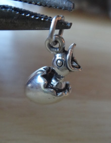3D Solid 3g Egg & Baby Chick Chicken Sterling Silver Charm