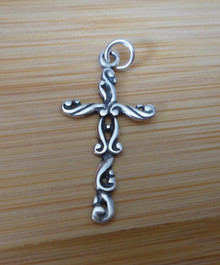 13x27mm Dainty Fancy Decorated Cross Sterling Silver Charm