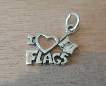 13x18mm Says I (heart) Flags Color Guard ROTC Sterling Silver Charm!
