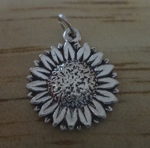 18mm Detailed Sunflower Flower Sterling Silver Charm