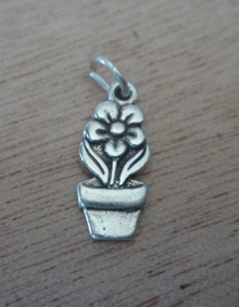 8x18mm Daisy Flower Plant in a Flower pot Sterling Silver Charm