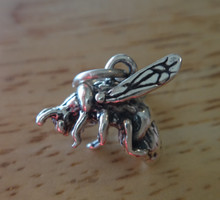 3D 17x12mm Solid Bee Sterling Silver Charm