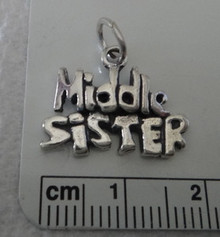 says Middle Sister Sterling Silver Charm