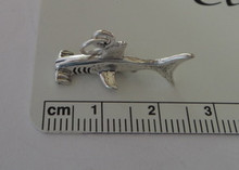 3D 24x10mm Hammerhead Shark Sterling Silver Charm