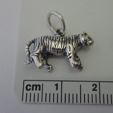 3D 19x12mm Striped Tiger Zoo Animal Sterling Silver Charm