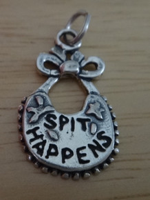 14x24mm says Spit Happens Baby Bib Sterling Silver Charm