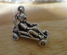 3D 22x19mm 7 gram Go Kart Go cart with Rider Sterling Silver Charm