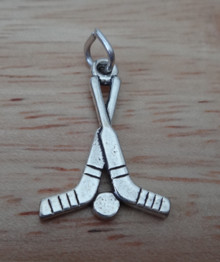 15x20mm Two Hockey Sticks with a Puck Sterling Silver Charm