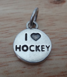 13x15mm Hockey Puck says I Love (Heart) Hockey Sterling Silver Charm