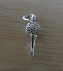 3D 5x17mm Golf Ball on a Golf Tee Sterling Silver Charm