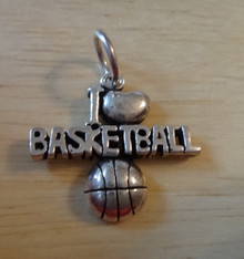 20x20mm Whimsical I Love (Heart) Basketball Sterling Silver Charm