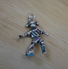 3D 16x22mm Small Girl Soccer Player with Ball Sterling Silver Charm