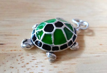 15x25mm Green Black Enamel Box Turtle Sterling Silver Charm