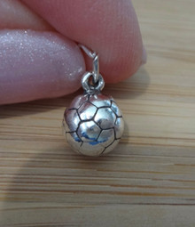 3D Solid 8 mm Soccer Ball Sterling Silver Charm!