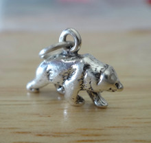 3D 17x12mm Grizzly Brown Bear Sterling Silver Charm
