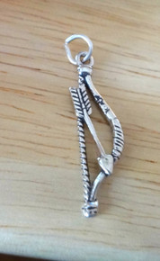 3D 9x31mm Indian Bow and Arrow Archery Sterling Silver Charm