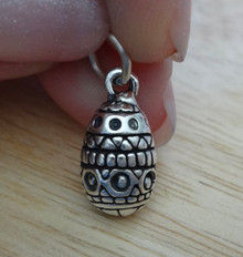3D 8x11mm Ukrainian Puffy Decorated Easter Egg Sterling Silver Charm