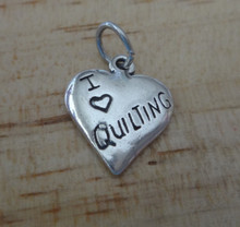 I Love Quilting Quilt Sew Heart Sterling Silver Charm