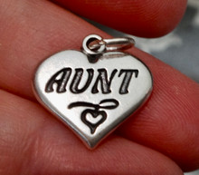 19x18mm Solid 3.2g Heavy says Aunt on Heart Sterling Silver Charm!