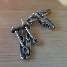 26x20mm 3D Snow Skis, Poles & Movable Boots Sterling Silver Charm