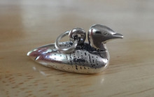 3D 22x17mm Loon Duck Goose Decoy Sterling Silver Charm