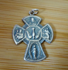 21x27mm Fancy Cross Scapular Father Son Holy Ghost Catholic Medal Sterling Silver Charm