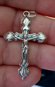 25x40mm Fancy Crucifix Cross Sterling Silver Pendant Charm