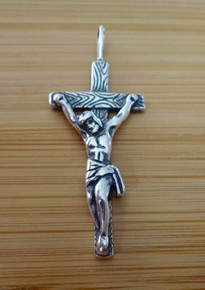 3D 40x16mm Simple Crucifix Cross Pendant Sterling Silver Charm