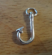 3D 17x10mm Fish Fishing Tackle Hook Sterling Silver Charm