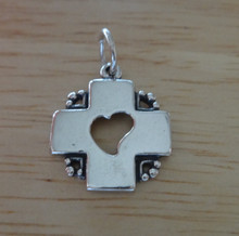 15mm Cross with cut out Heart Sterling Silver Charm