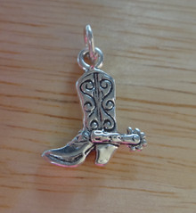 3D 17x15mm Cowboy Boot with Spurs Sterling Silver Charm